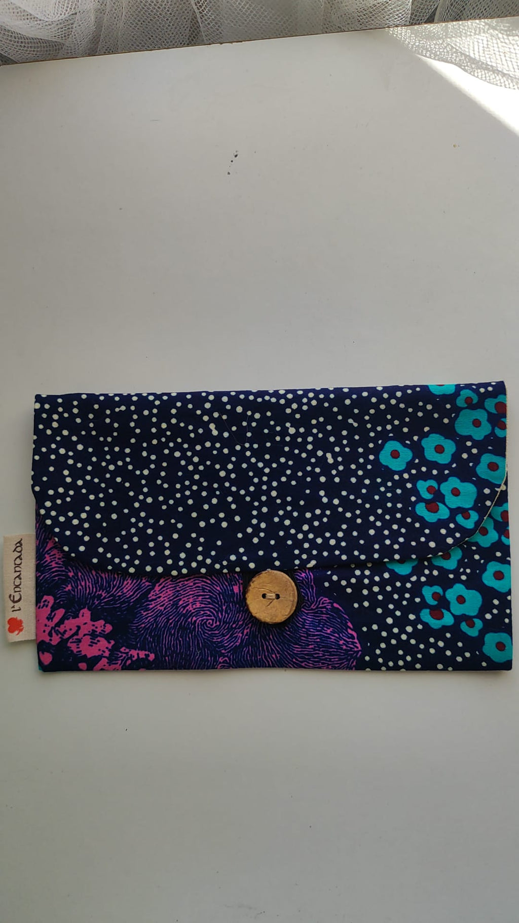Jabonera mediana · Tonos azul y rosa